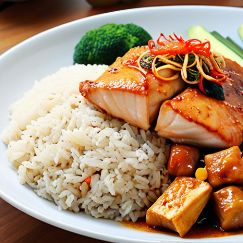 **Image Prompt:** A colourful and diverse plate of Malaysian food following the "Pinggan Sihat Malaysia" concept. Focus on fresh vegetables, lean protein (like fish or chicken), and complex carbohydrates like brown rice. The setting is a bright, modern Malaysian kitchen.