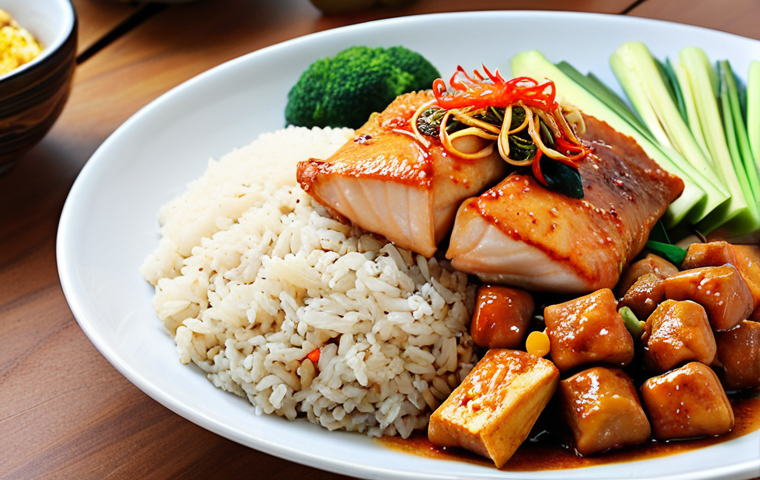 **Image Prompt:** A colourful and diverse plate of Malaysian food following the "Pinggan Sihat Malaysia" concept. Focus on fresh vegetables, lean protein (like fish or chicken), and complex carbohydrates like brown rice. The setting is a bright, modern Malaysian kitchen.