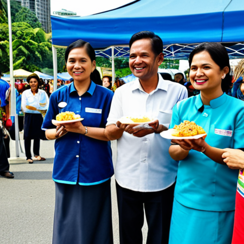 Community Health Awareness Campaign**
"A diverse group of Malaysians participating in a community health fair in Kuala Lumpur, fully clothed, appropriate attire, banner with health tips in Bahasa Malaysia visible, safe for work, perfect anatomy, natural proportions, professional photography, high quality, sunny day, family-friendly atmosphere, promoting healthy lifestyles, showcasing traditional Malaysian food options."
**