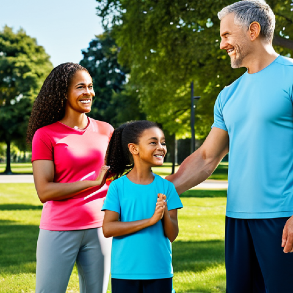Family Health & Lifestyle**
"A happy, diverse family exercising together in a park, fully clothed in athletic wear, emphasizing a healthy lifestyle. Background includes trees and a sunny sky. Safe for work, appropriate content, perfect anatomy, natural proportions, professional, family-friendly."
**