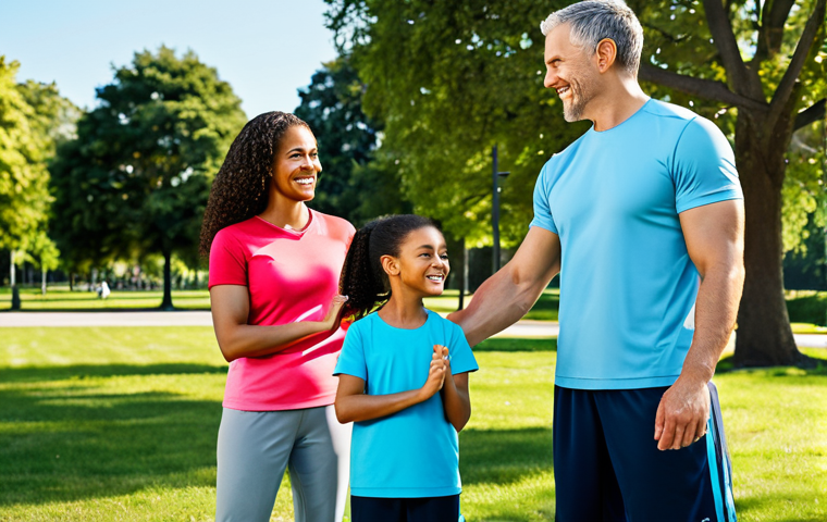 Family Health & Lifestyle**
"A happy, diverse family exercising together in a park, fully clothed in athletic wear, emphasizing a healthy lifestyle. Background includes trees and a sunny sky. Safe for work, appropriate content, perfect anatomy, natural proportions, professional, family-friendly."
**