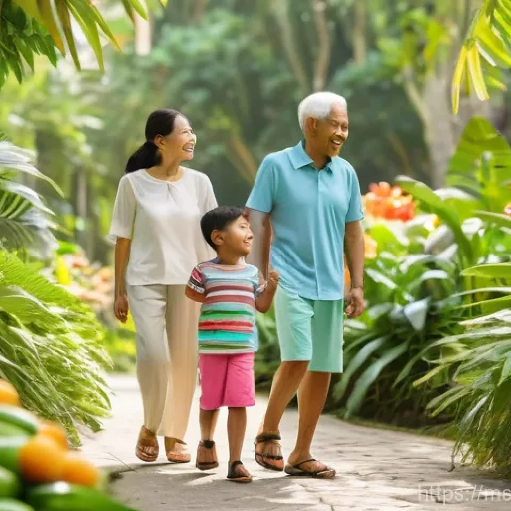 예방 중심 헬스케어의 의료 네트워크 - **Prompt:** A vibrant, sun-drenched outdoor scene featuring a multi-generational Malaysian family en...