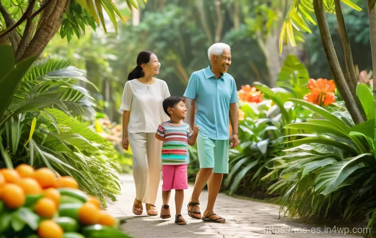 예방 중심 헬스케어의 의료 네트워크 - **Prompt:** A vibrant, sun-drenched outdoor scene featuring a multi-generational Malaysian family en...