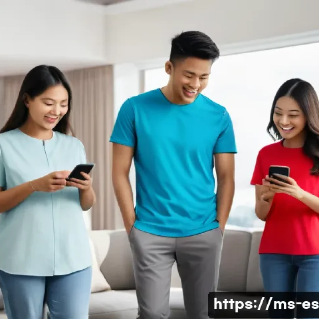 예방 중심 헬스케어의 향후 전망 - A diverse group of Malaysian adults using health monitoring apps on their smartphones in a bright, m...