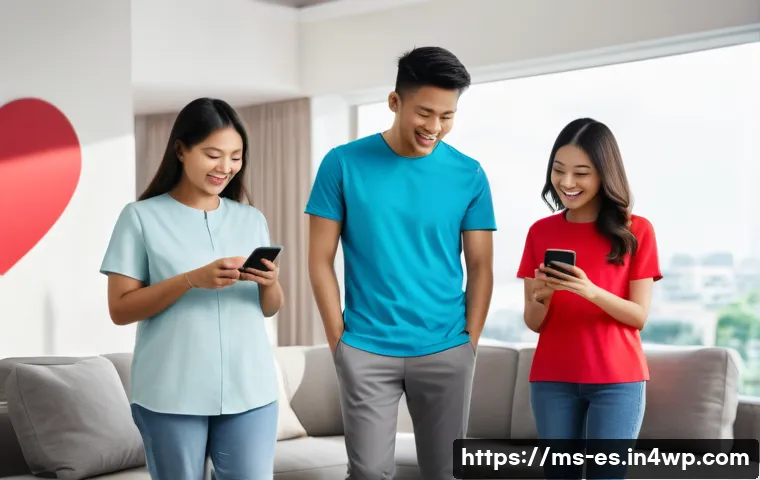 예방 중심 헬스케어의 향후 전망 - A diverse group of Malaysian adults using health monitoring apps on their smartphones in a bright, m...