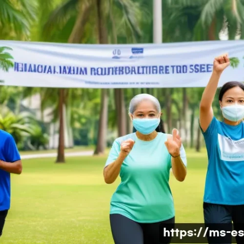 Home 32 예방 중심 헬스케어의 주요 성공 사례 - A diverse group of Malaysian community members participating in an outdoor aerobic exercise session ...
